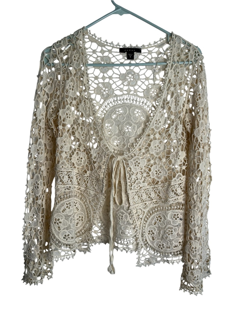 Fever Women’s Small Crochet Look Cardigan Bohemian Hippie Cream 5685